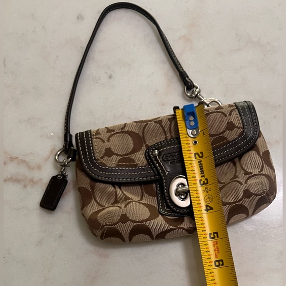 Vintage Authentic Coach Signature Wristlet! Brown Logo Print Leather Trim - Picture 7 of 7